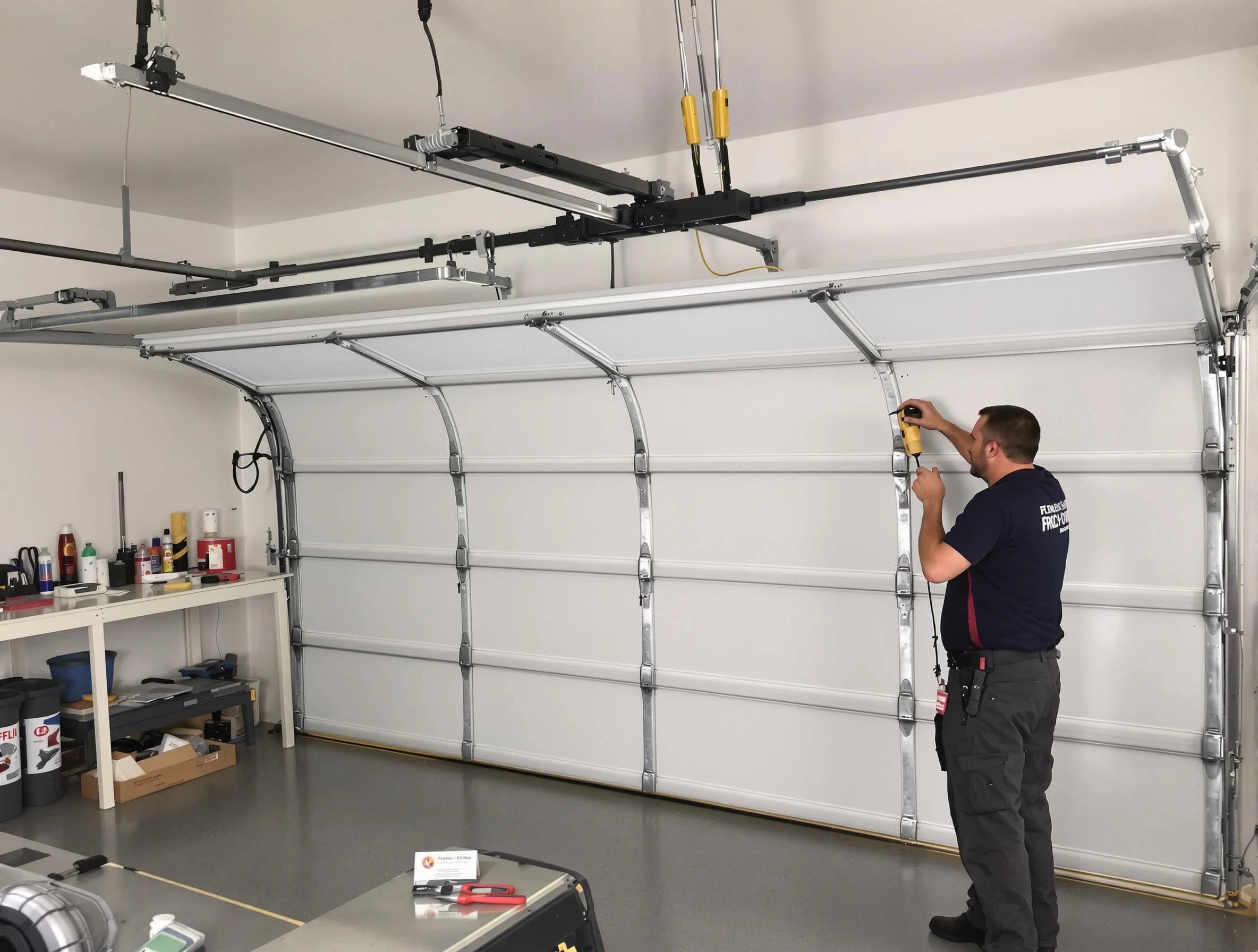 Haverhill Garage Door Repair certified technician performing overhead door system repair in Haverhill