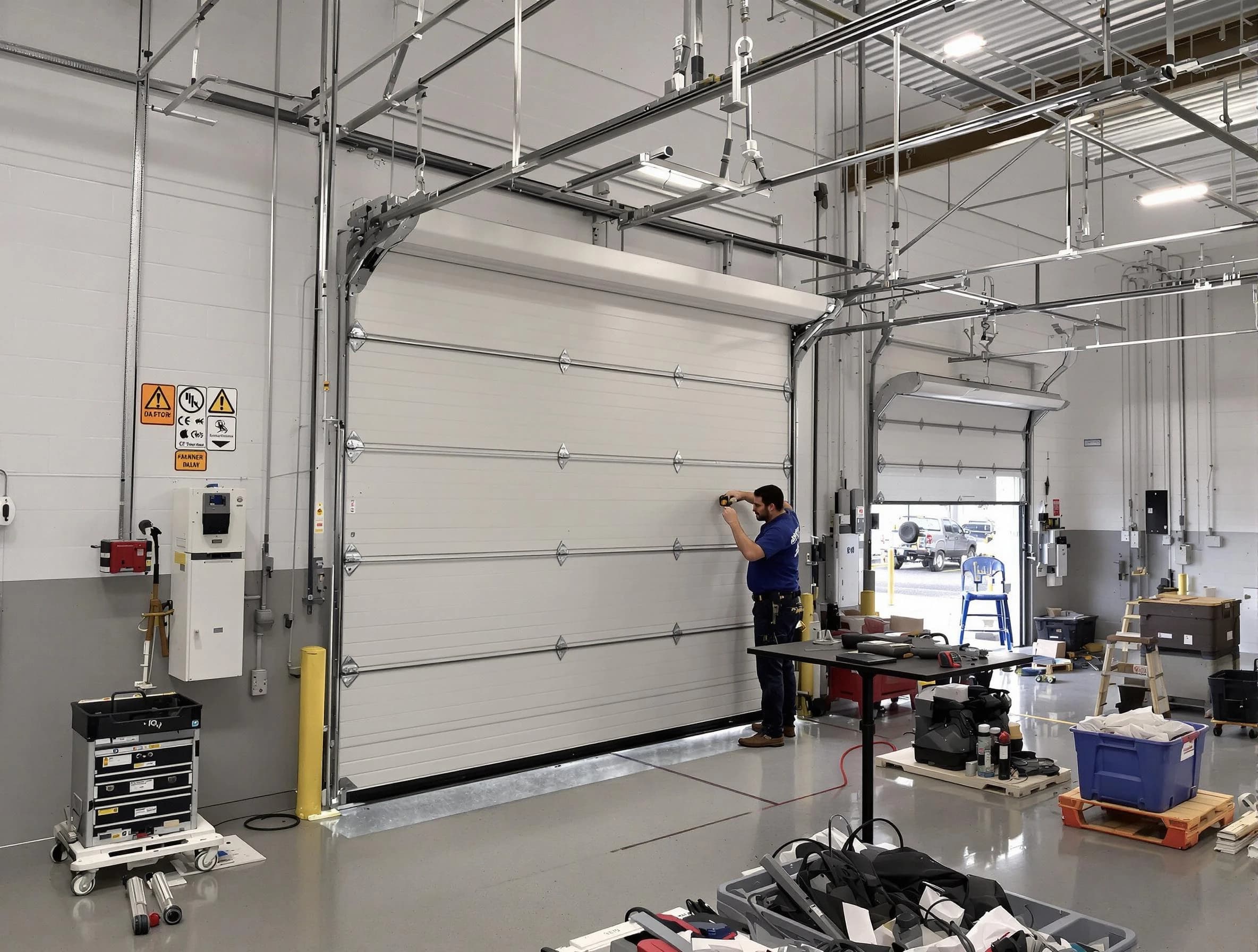 Commercial garage door repair being performed by Haverhill Garage Door Repair expert in Haverhill